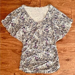 CAbi Blue and Cream Floral Blouse